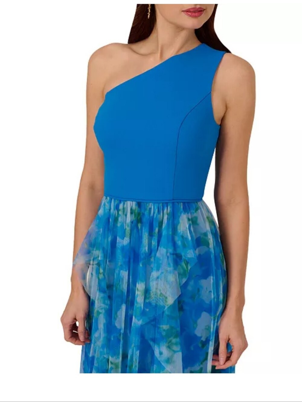 NWT Adrianna Papell One Shoulder Sweetpea Combo Floral Chiffon Gown Size 10 $229 - Picture 2 of 12